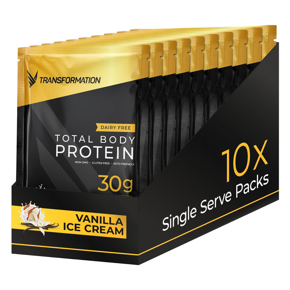 SPR BODY Transformation Protein bottle showing vanilla blend and branding