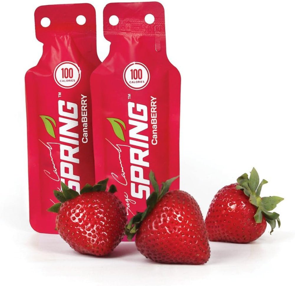 Spring Energy Canaberry bottle pour demonstrates easy fueling for runs.