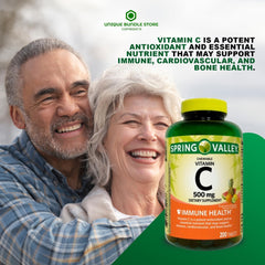 Close-up of Spring Valley vitamin C chewable tablets showing tropical flavor and texture