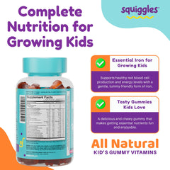 Squiggles daily use imagery emphasizes simple daily vitamins for kids.