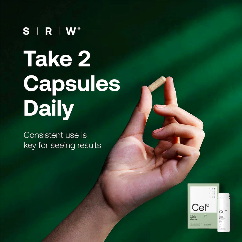 SRW Cel Essential science notes underline the research-backed formulation.