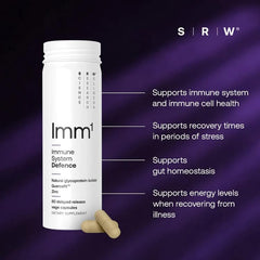 SRW Imm1 Defence label close-up featuring Muno-IgY glycoprotein isolate and quercetin.
