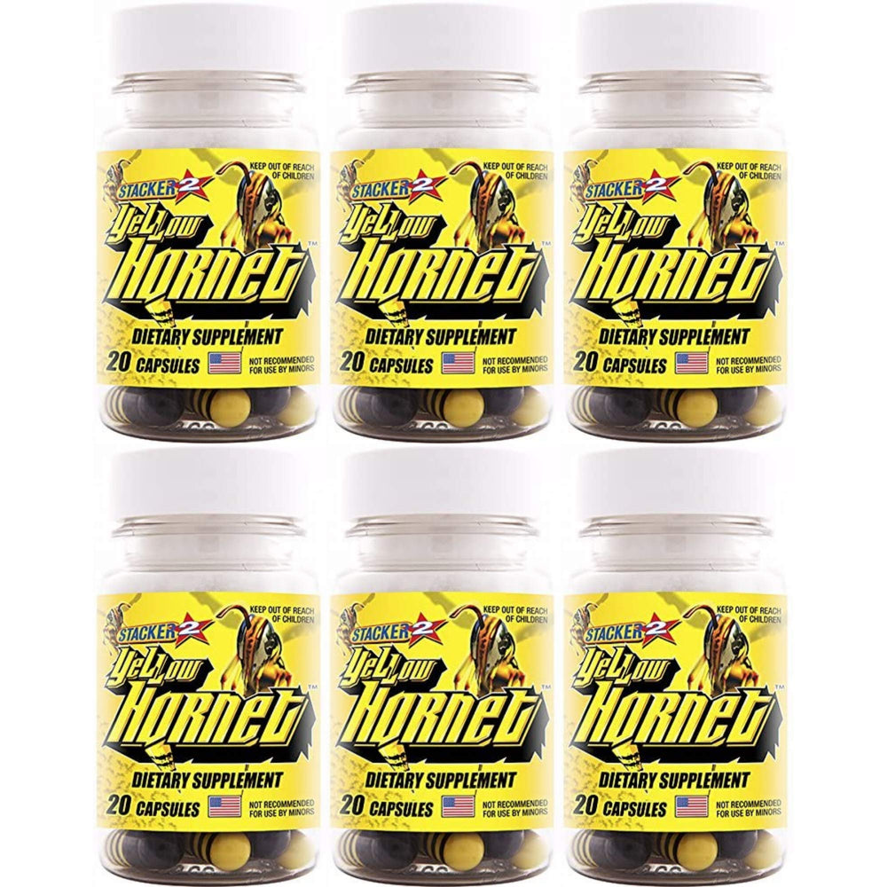 STACKER 2 Yellow Hornet bottle front showing energy-boosting herbal blend.