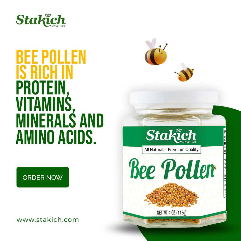 Jar dispensing bee pollen granules for easy kitchen use