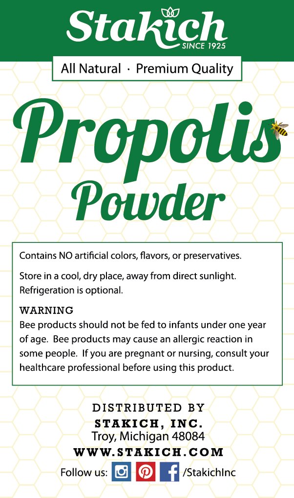 Stakich Bee Propolis Powder spoon pour demonstrates quick prep for adding to meals