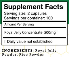 Close-up of Stakich Royal Jelly 500 mg capsule for easy daily use