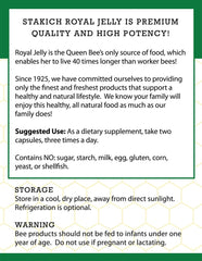 Stakich Royal Jelly Capsules 200-count bottle on display for daily wellness