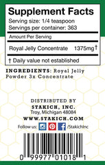 Stakich Royal Jelly Powder spoon for easy dosage in smoothies and yogurt.