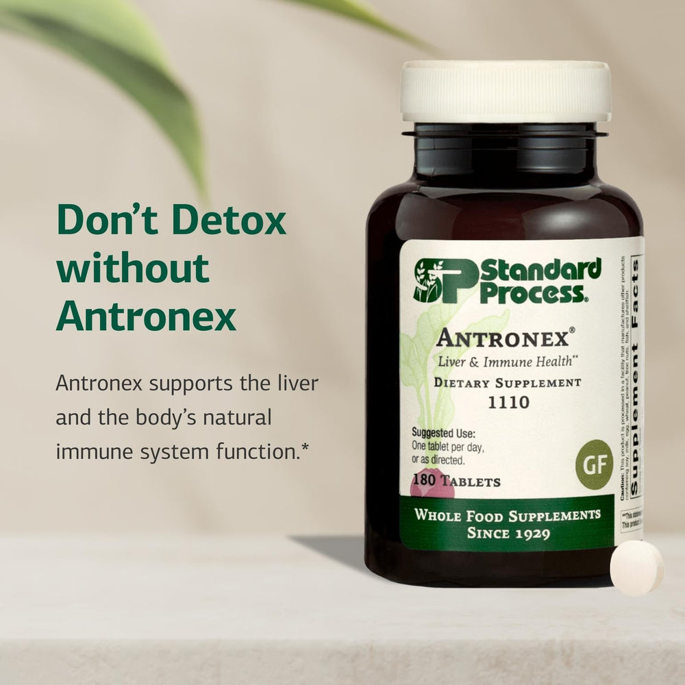 Standard Process Antronex bottle cap close-up emphasizes easy daily dosing.