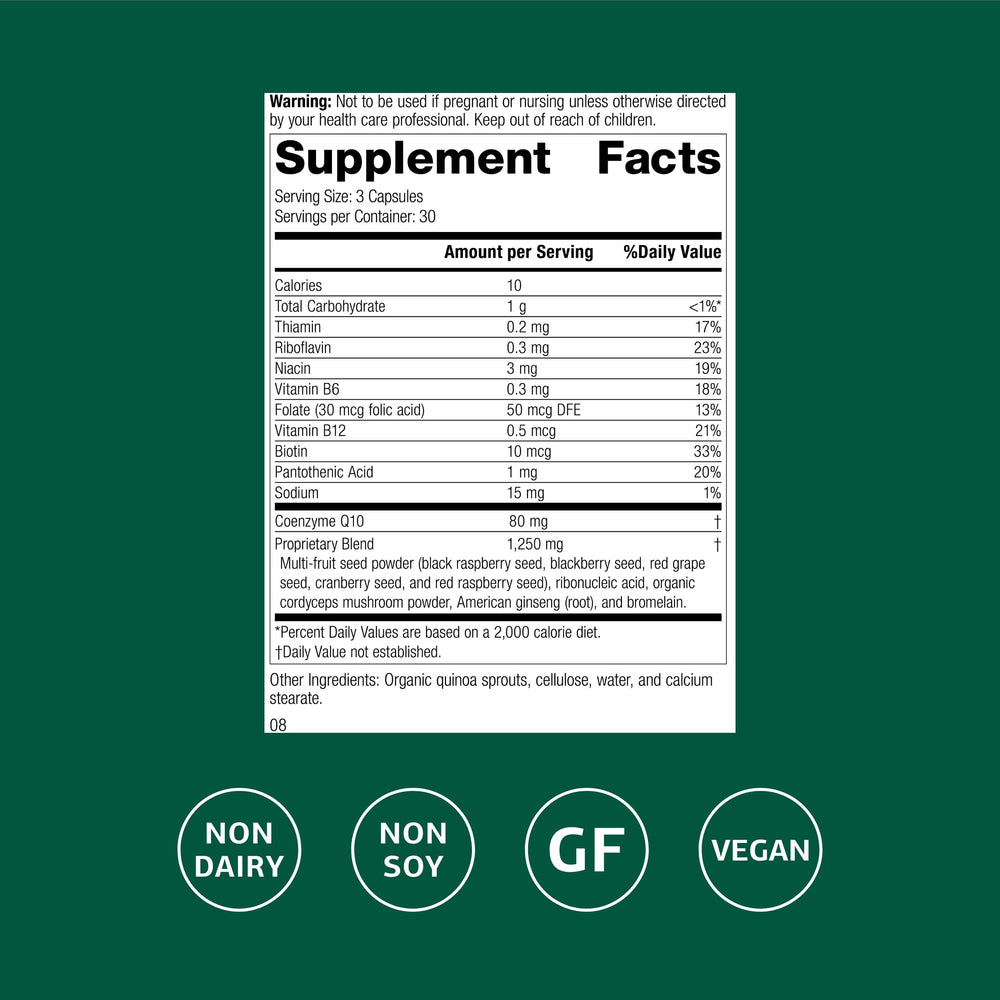 Close-up of Standard Process B Vitality capsules highlighting the B vitamin blend