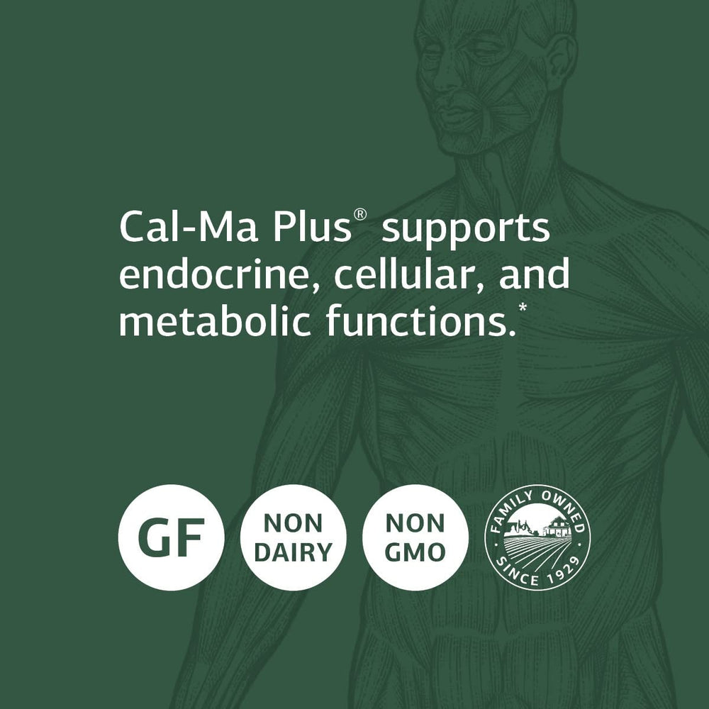 Cal-Ma Plus ingredients panel with calcium lactate and parathyroid.