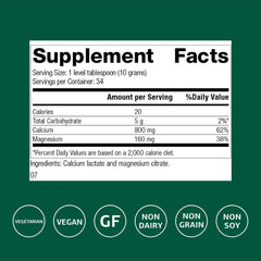 Dispense spoon showing precise dosing for daily calcium and magnesium balance
