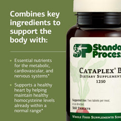 Standard Process Cataplex B packaging showing non-dairy and non-soy formulation for dietary flexibility.