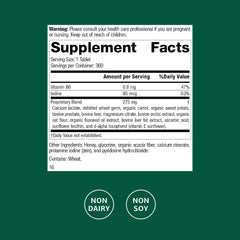 Standard Process Cataplex F bottle side label highlights non-dairy and non-soy formula.