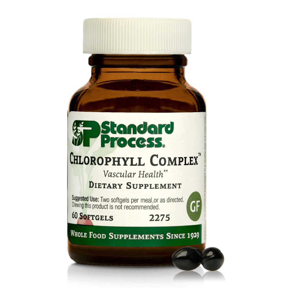 Standard Process Chlorophyll Complex bottle front showing detox support visuals