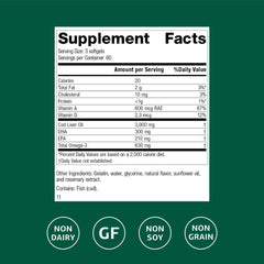 Standard Process Cod Liver Oil softgels close-up emphasizes DHA for eye comfort.
