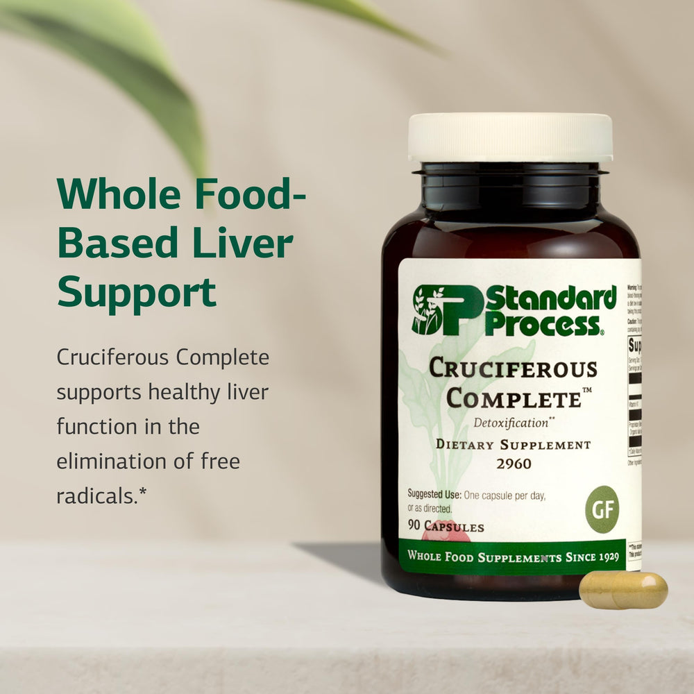 Standard Process Cruciferous Complete organic kale and sprouts on packaging.