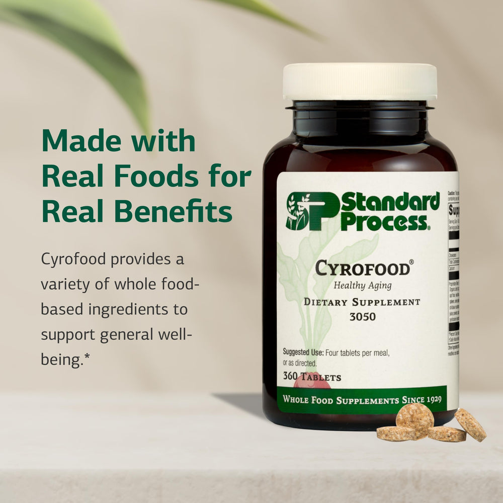 Closeup of Standard Process Cyrofood tablets ready for daily use