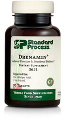 Standard Process Drenamin bottle front; supports adrenal health on the go.