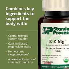 E-Z Mg nutrition panel highlighting iron and vitamin K1.