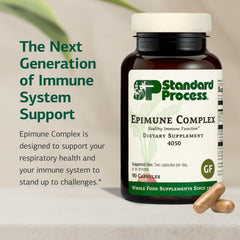 Standard Process Epimune Complex label detail emphasizing vegan and gluten-free formulation