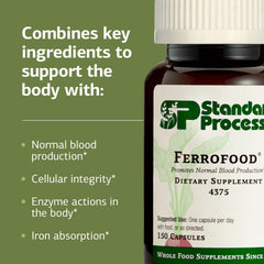 Ferrofood bottle with green label detail highlighting whole‑food vitamins.