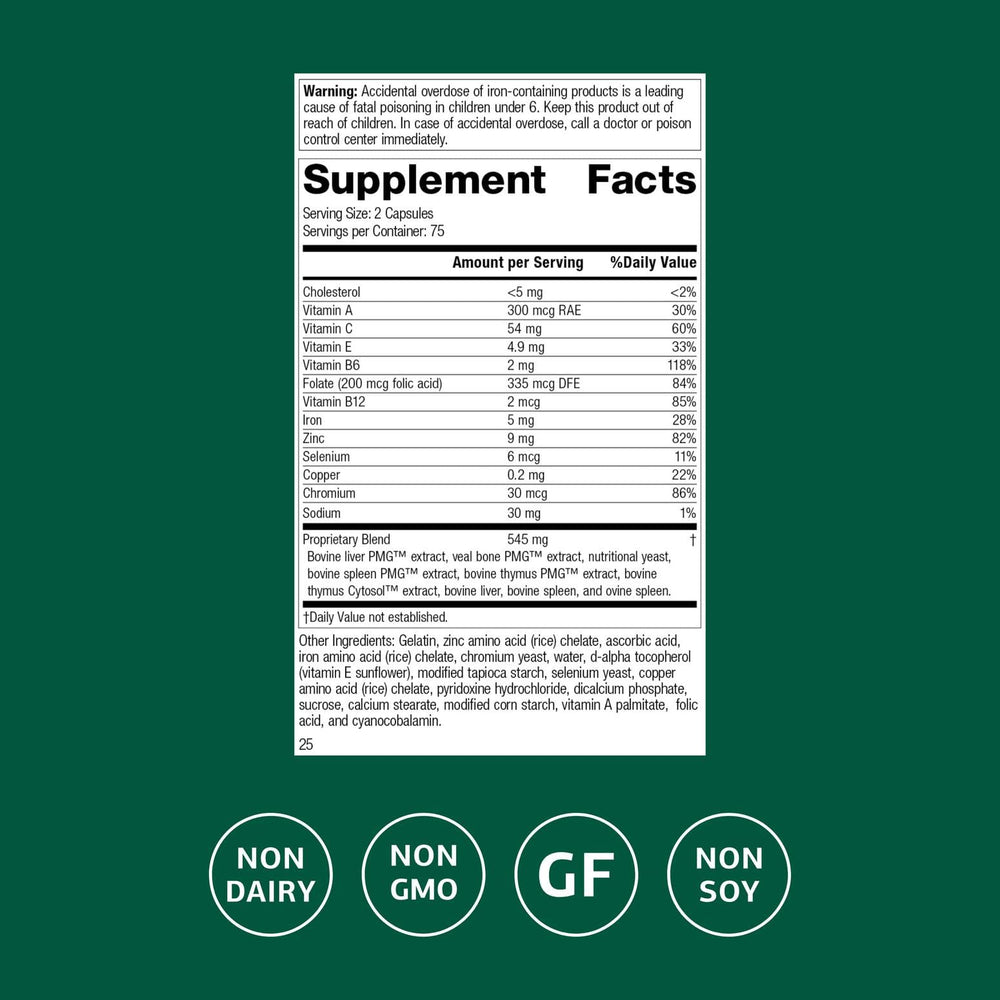 Standard Process Immuplex bottle back label with ingredients
