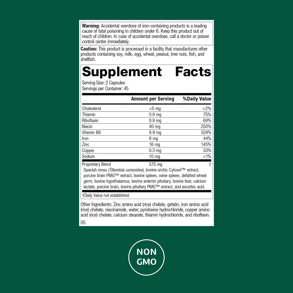 Neuroplex capsules close-up highlighting vitamin B6 and minerals for brain health