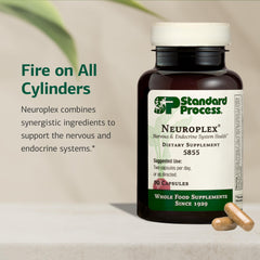 Neuroplex label close-up emphasizing whole-food ingredients for endocrine support