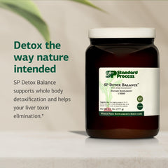 Standard Process SP Detox Balance label close-up emphasizes gluten-free vegan nutrition.