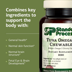 Standard Process Tuna Omega-3 Chewable key ingredients including DHA for brain support.