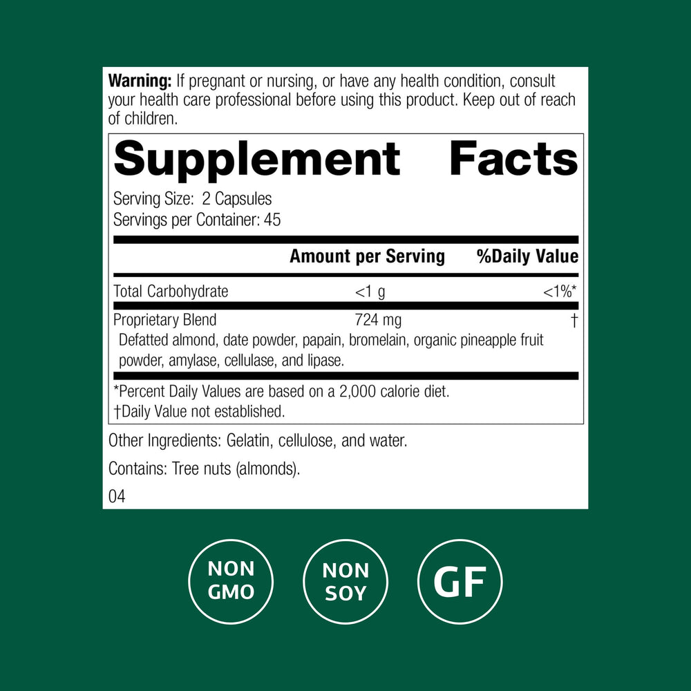 Standard Process Zymex II label highlights gluten-free and non-soy formulation