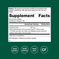 Standard Process Inc. Zypan bottle cap close-up emphasizing enzyme stability for digestion.
