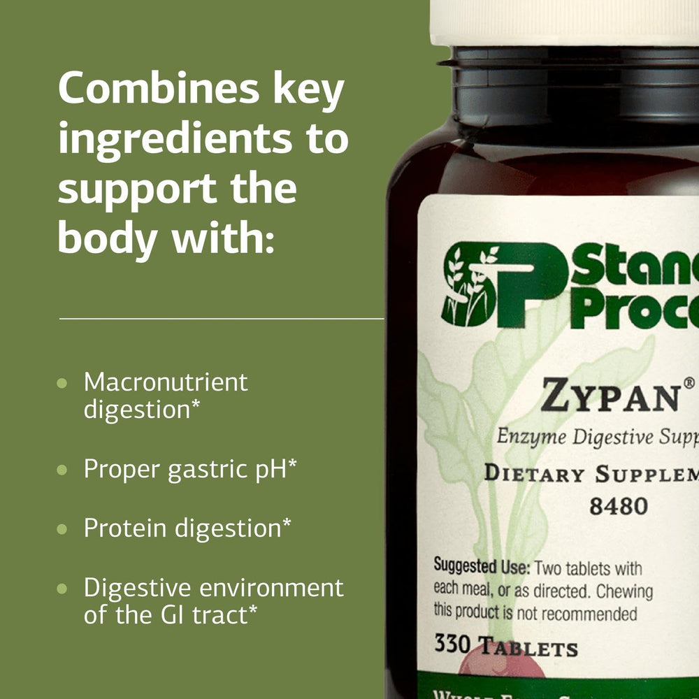Standard Process Inc. Zypan label view notes gluten-free and dairy-free formulation.