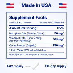 Stanis Labs Ultimate Methylene Blue capsules in a pill tray for steady energy.