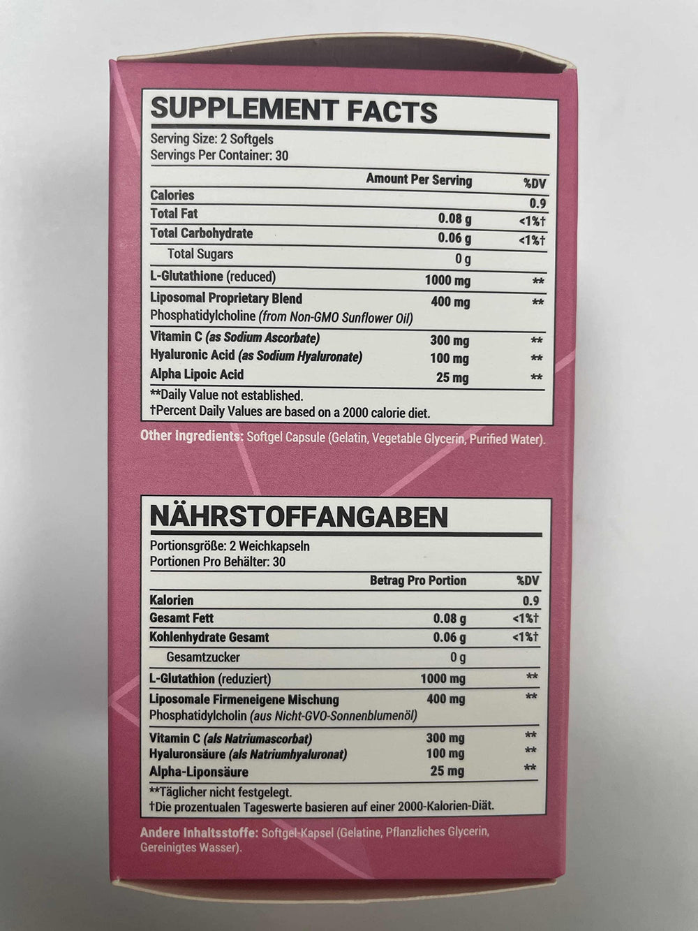 Starehonorr Liposomal Glutathione Softgels packaging indicates stable, UV-protected storage.