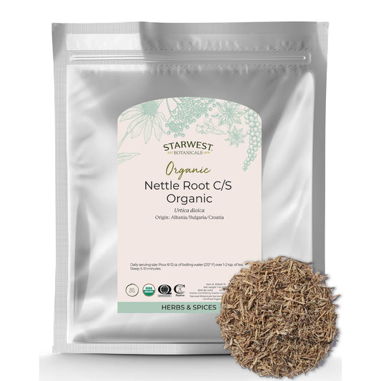 Starwest Botanicals nettle root dried bulk bag for flavorful broths.