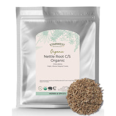 Starwest Botanicals nettle root dried bulk bag for flavorful broths.