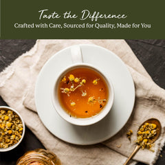 Organic and kosher certification marks on the chamomile packaging.
