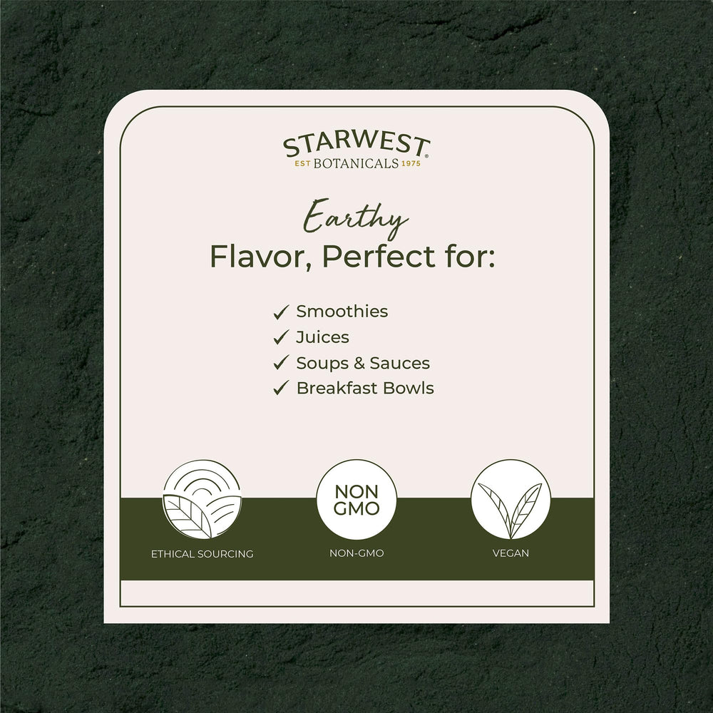 Starwest Botanicals spirulina powder being blended into a smoothie.