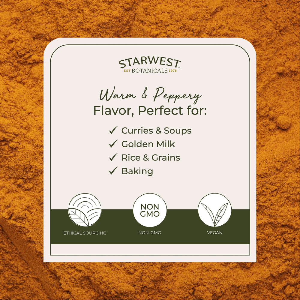 Measuring spoon with turmeric powder for curries, rice, and vegetables