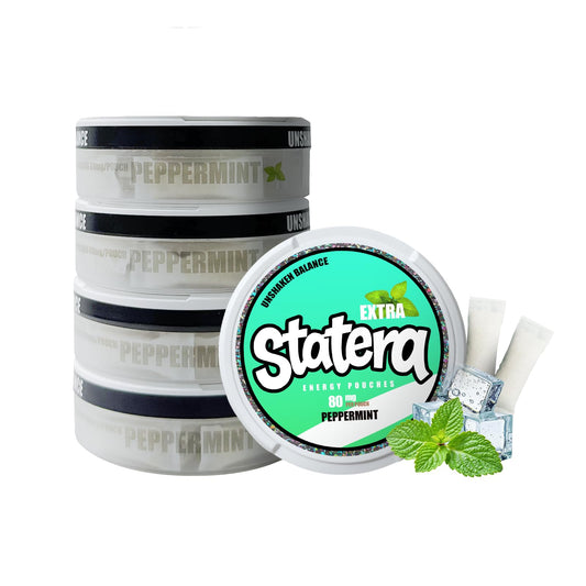 Statera Energy Pouches can front view offers quick peppermint energy on the go.