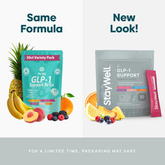 Stay-Well Naturals GLP-1 drink mix sachets with Yerba Mate and Garcinia Cambogia.