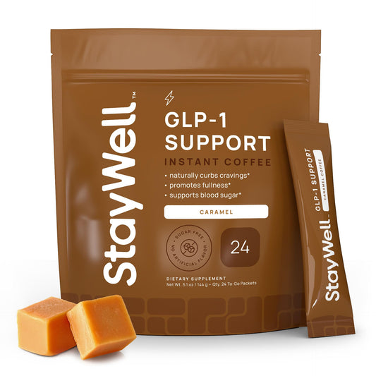 Stay-Well Naturals Slim Coffee GLP-1 Vanilla front label for a flavorful daily appetite-conscious ritual.