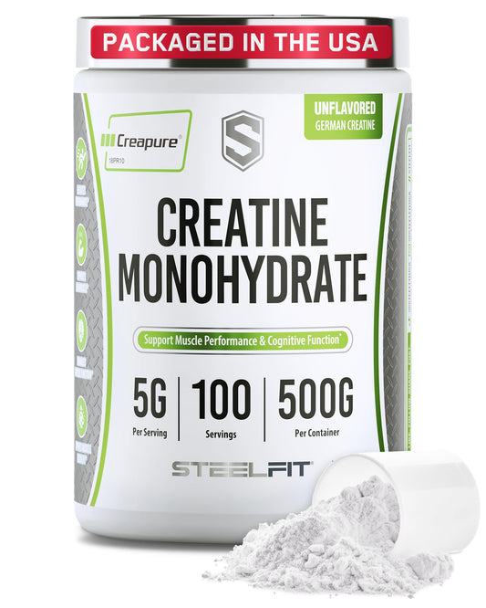SteelFit Creapure Creatin-Monohydrat Pulver Verpackung – hochwertige Qualität aus Deutschland