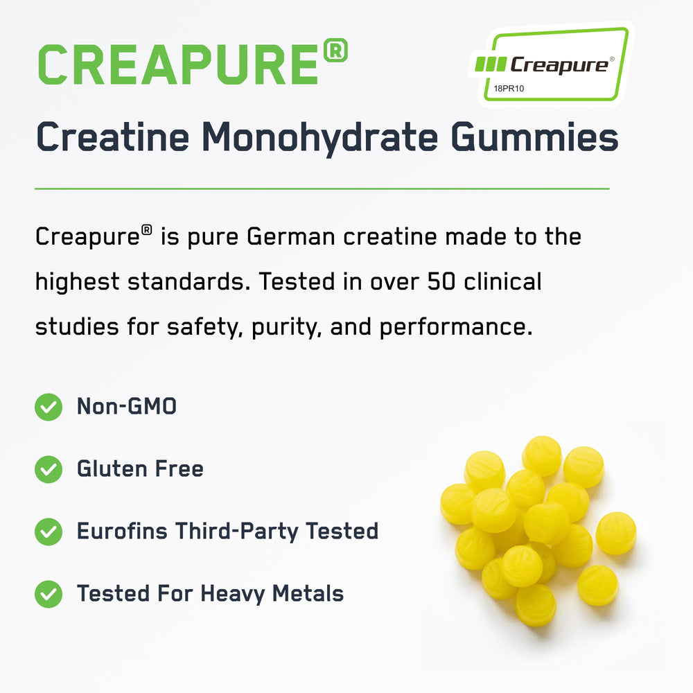 SteelFit Creapure Gummies chewy close-up shows texture for easy daily fueling.
