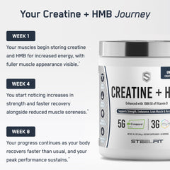 SteelFit Creatine HMB powder daily-use image conveys simple mixing routine.
