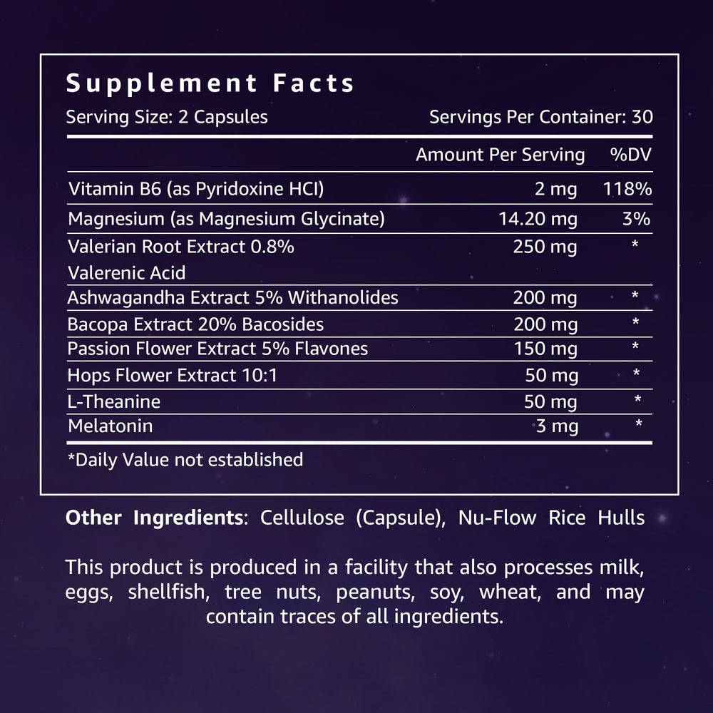 Stellace vegan capsules in glass bottle emphasize plant based sleep support.