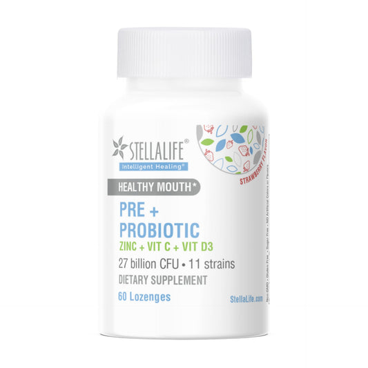 StellaLife Probiotics lozenges strawberry flavor close-up for fresh breath support