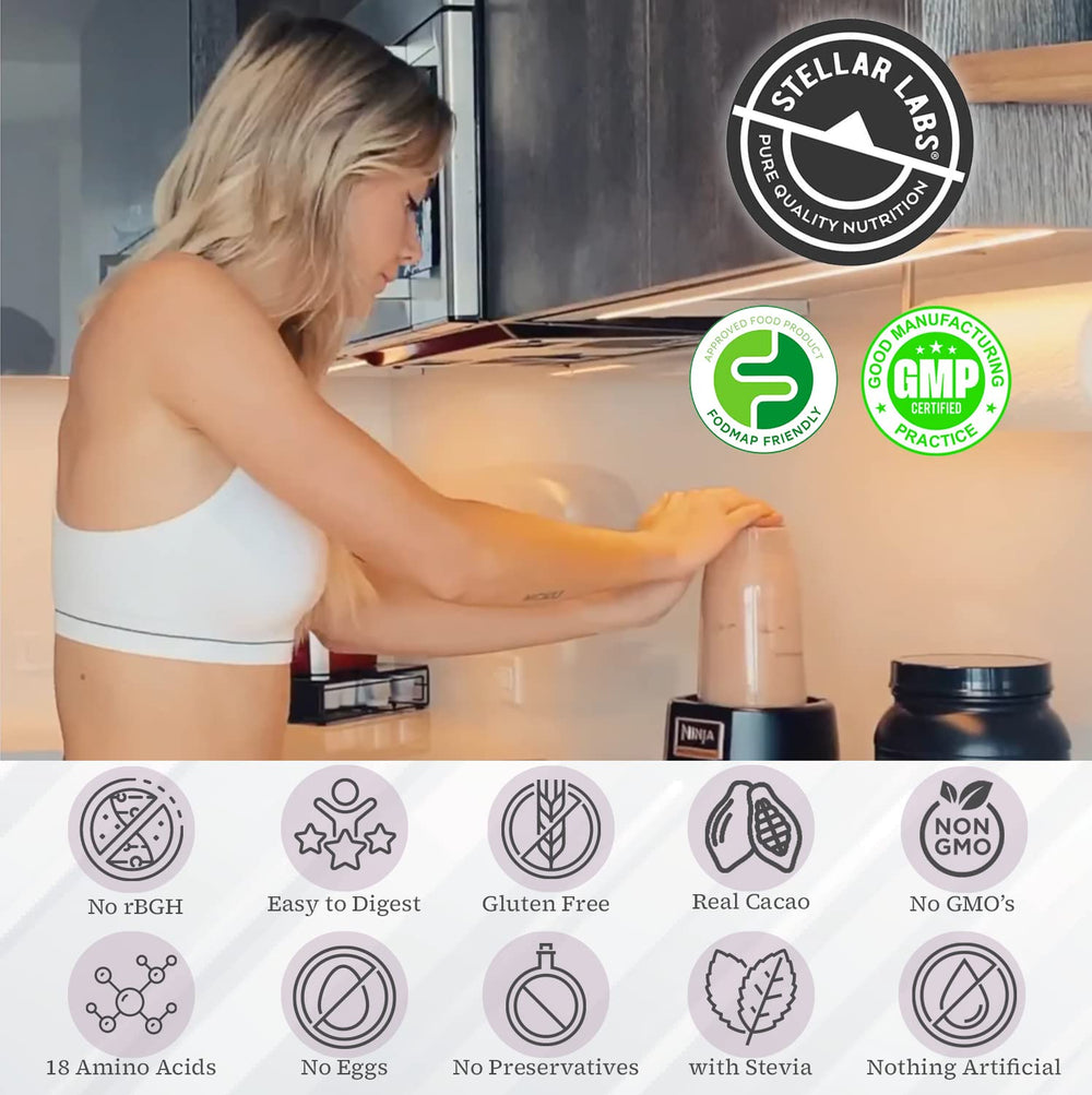 Stellar Labs closeup ingredients highlights premium whey isolate and BCAAs